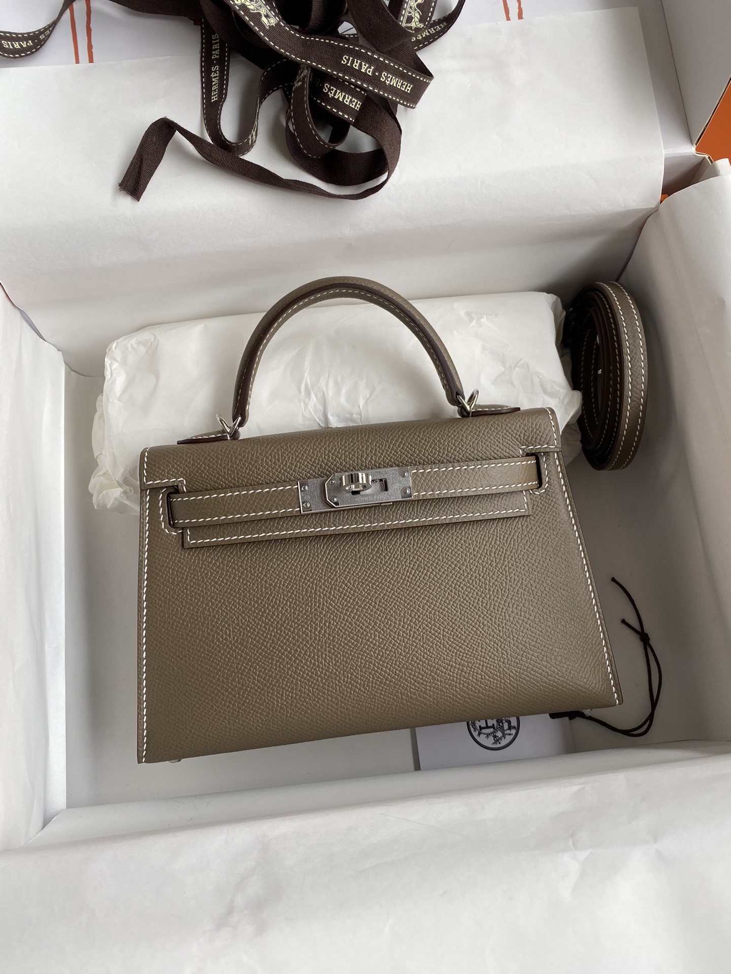 Hermes Kelly Mini II Bag 19CM In Etoupe Epsom Leather